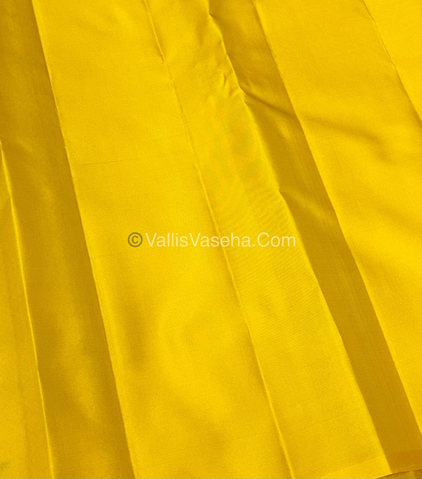 Pure Kanchipuram Silk Saree - Borderless - Peacock Blue with Yellow - VVPS043