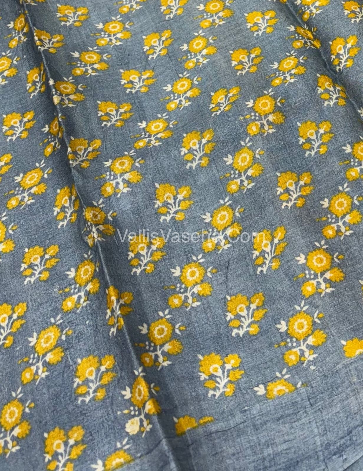 Pure Tussar Silk - Yellow With Grey Shade - VVPTS001