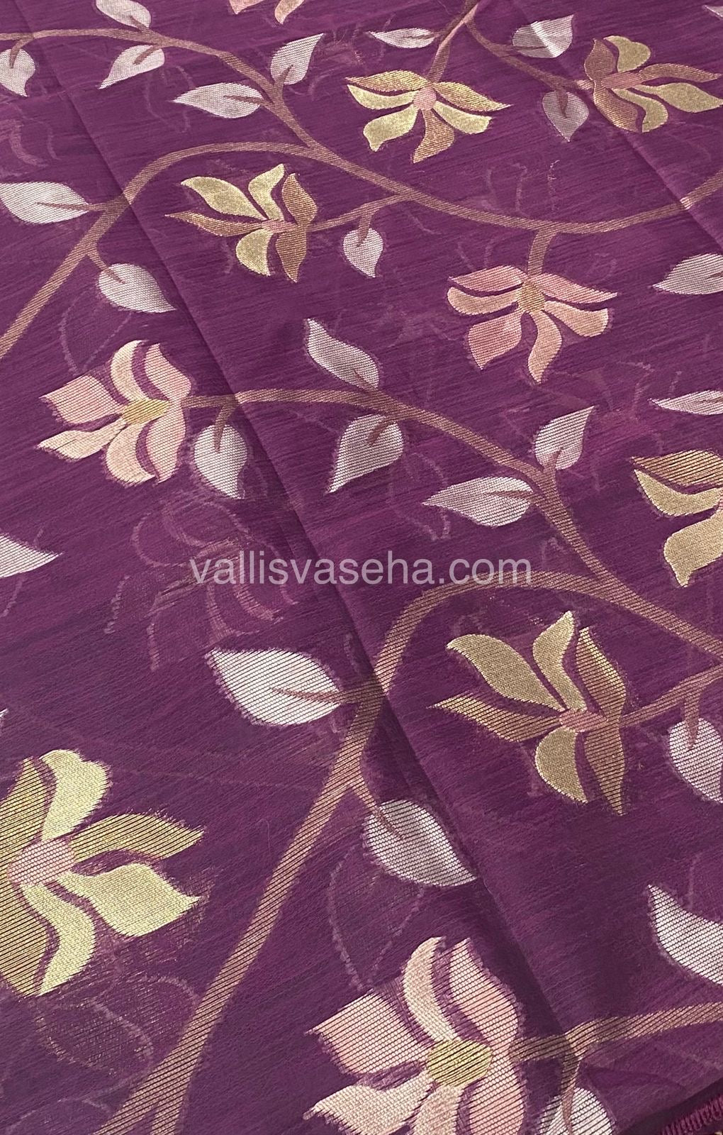 Semi Raw Silk with Jamdhani Design Weaving - Wine Shade - VVRS001