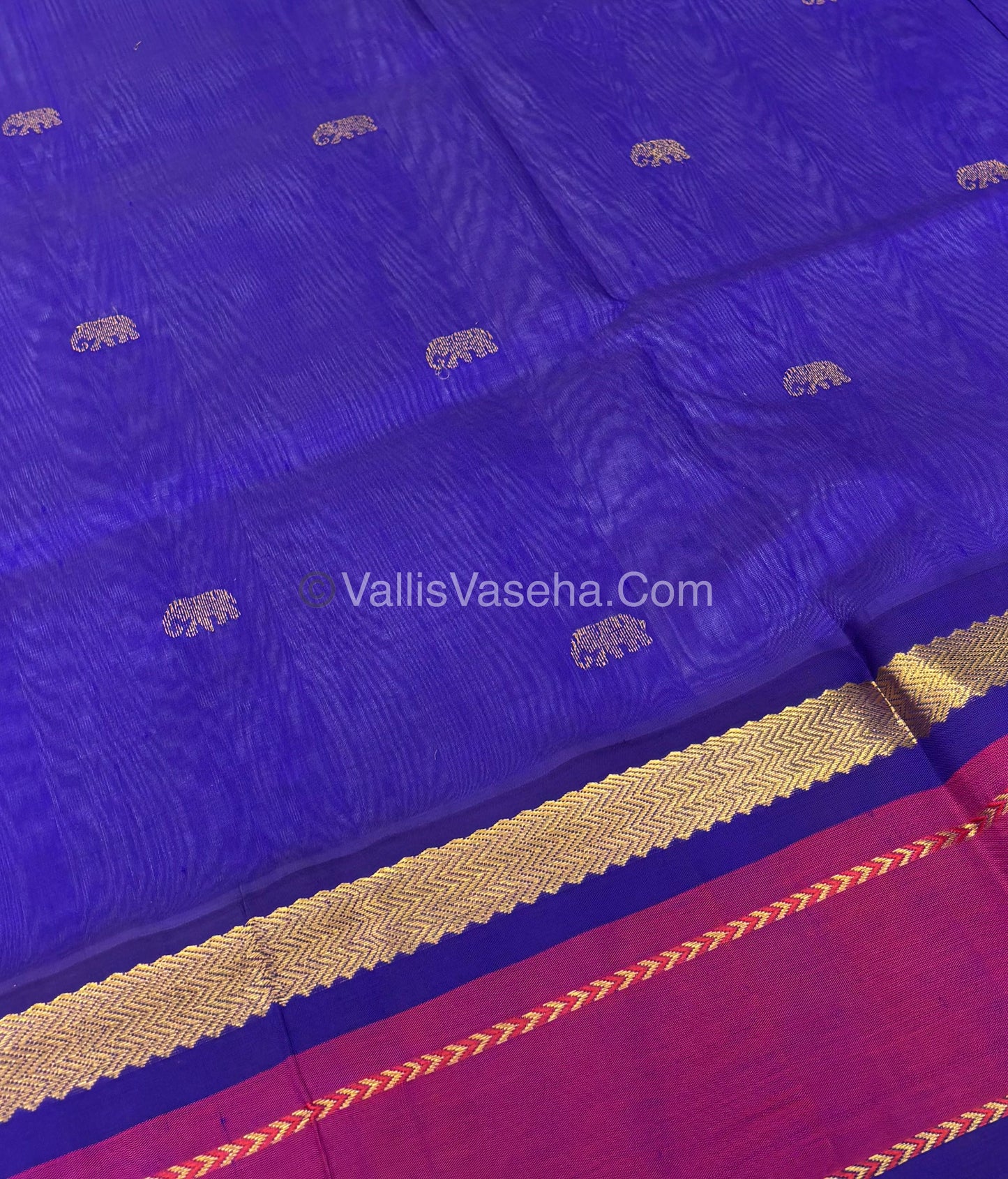Pure Korvai Silk Cotton With Elephant Butta Border - VVKSC017