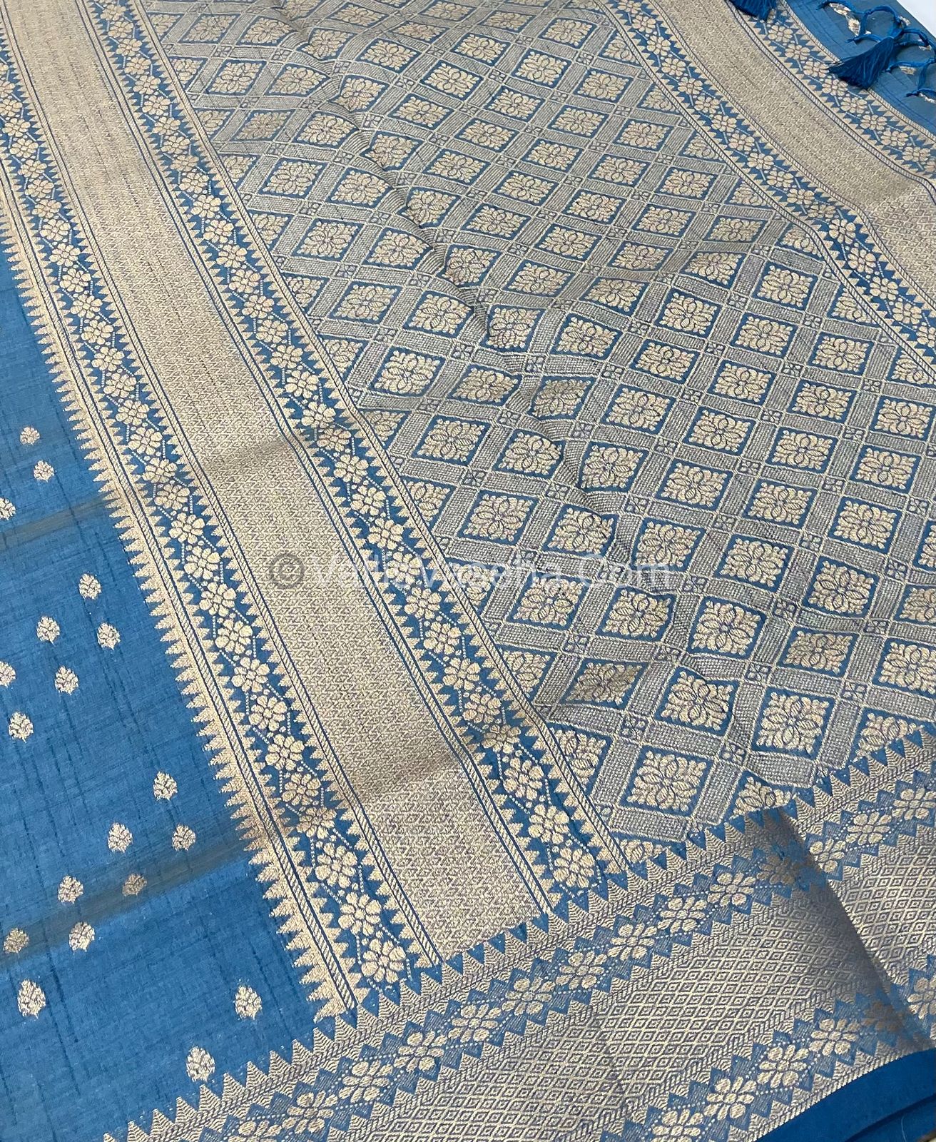 Semi Tussar Silk - Grand Pallu - Ramar Blue Shade - VVSTS017