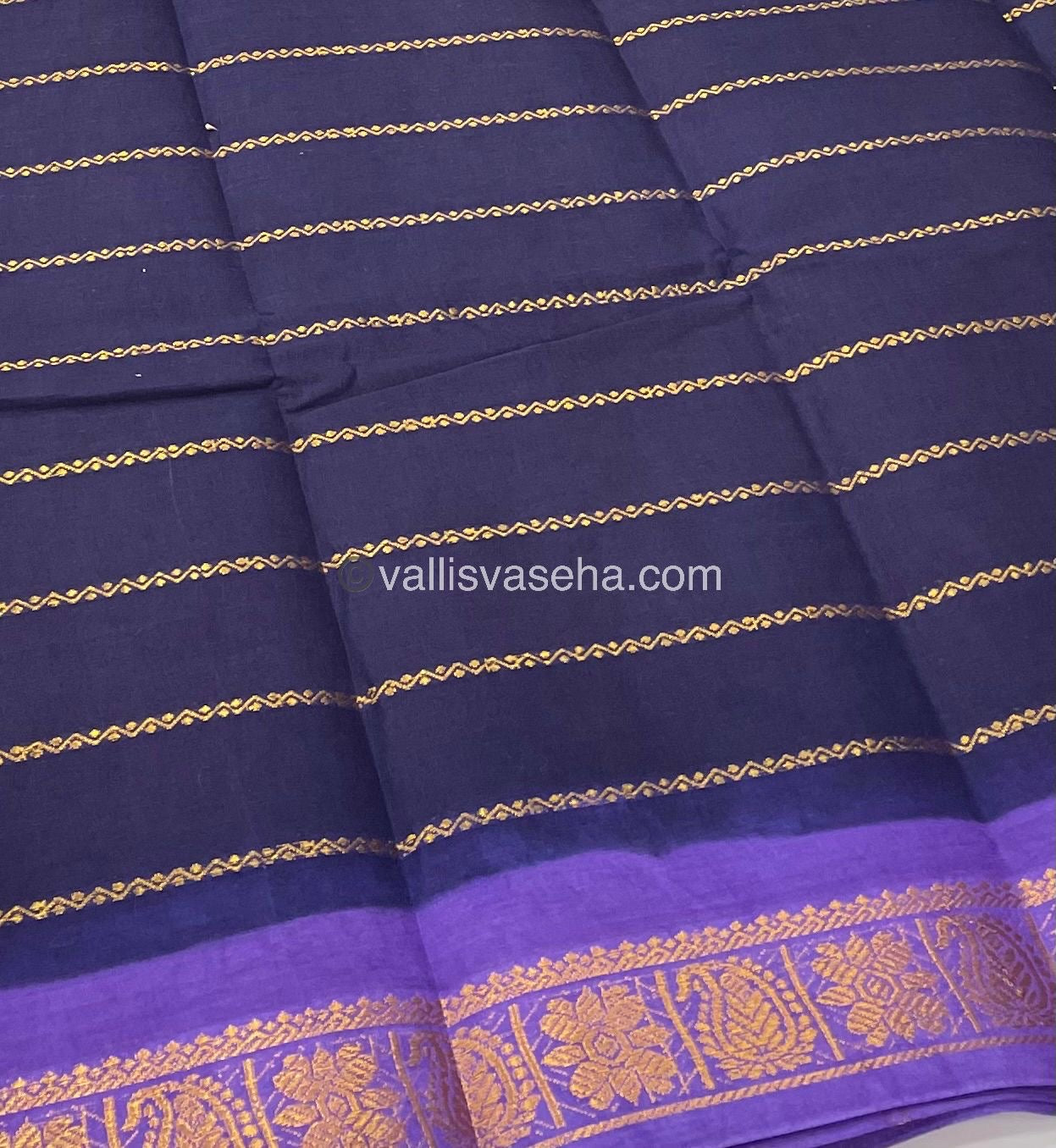 Sungudi Cotton Saree | Velthari Design - Navy Blue with Lavender Shade - VVSCV001