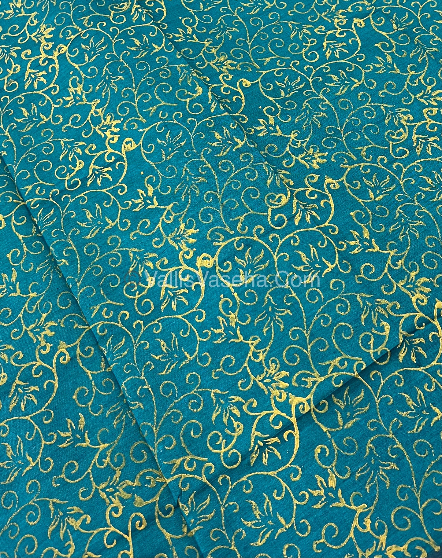 South Mixed Cotton - Mirror Work Embroidery - Yellow With Green - VVPCM002