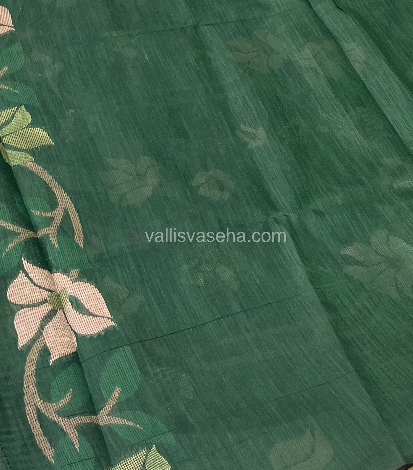Semi Raw Silk with Jamdhani Design Weaving -Dark green Shade - VVRS001