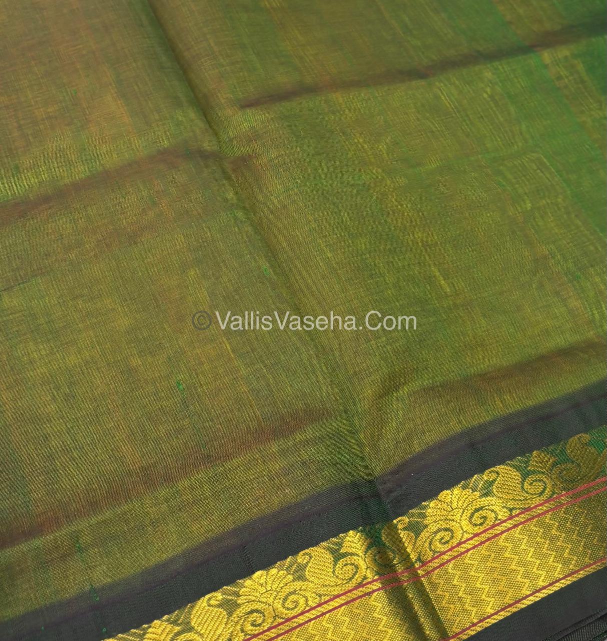 Pure Korvai Silk Cotton - Yellow with Green Combo - VVKSC007