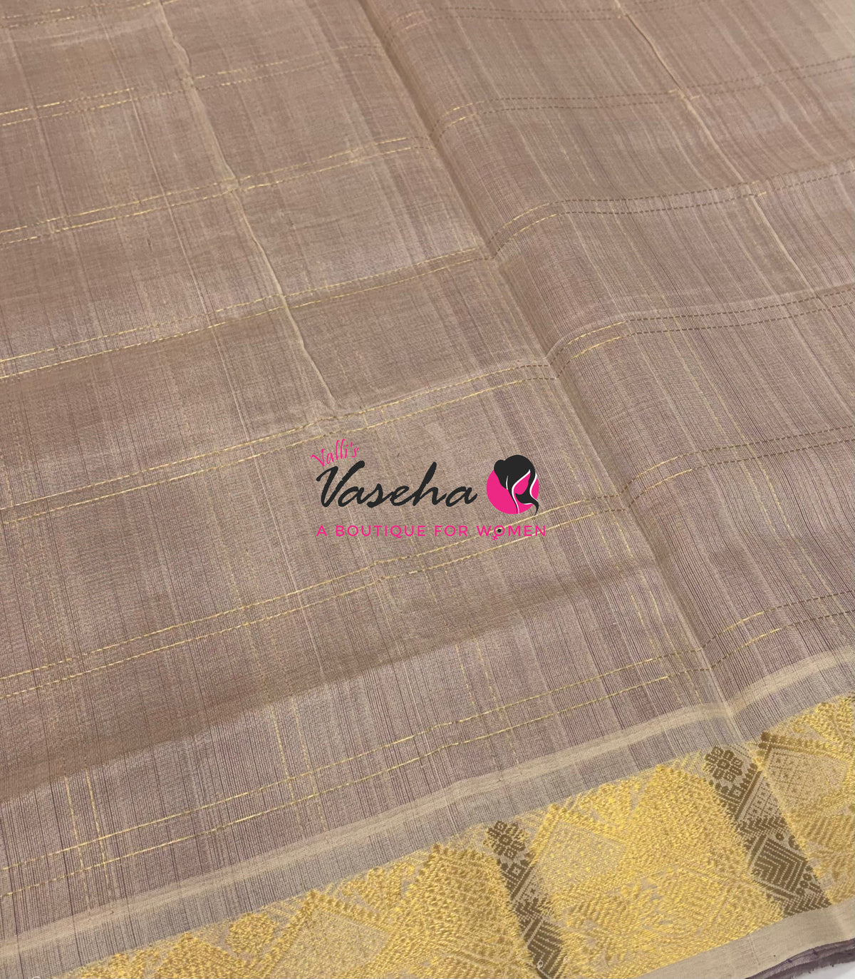 Pure Korvai Silk Cotton - Checks Pattern - Purplish Pink with Cream Shade - VVKSC035