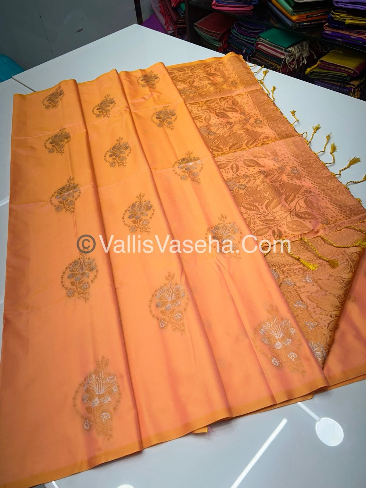 Semi Soft Silk - Border less - Double tone Orangish Yellow Shade -VVSSS007