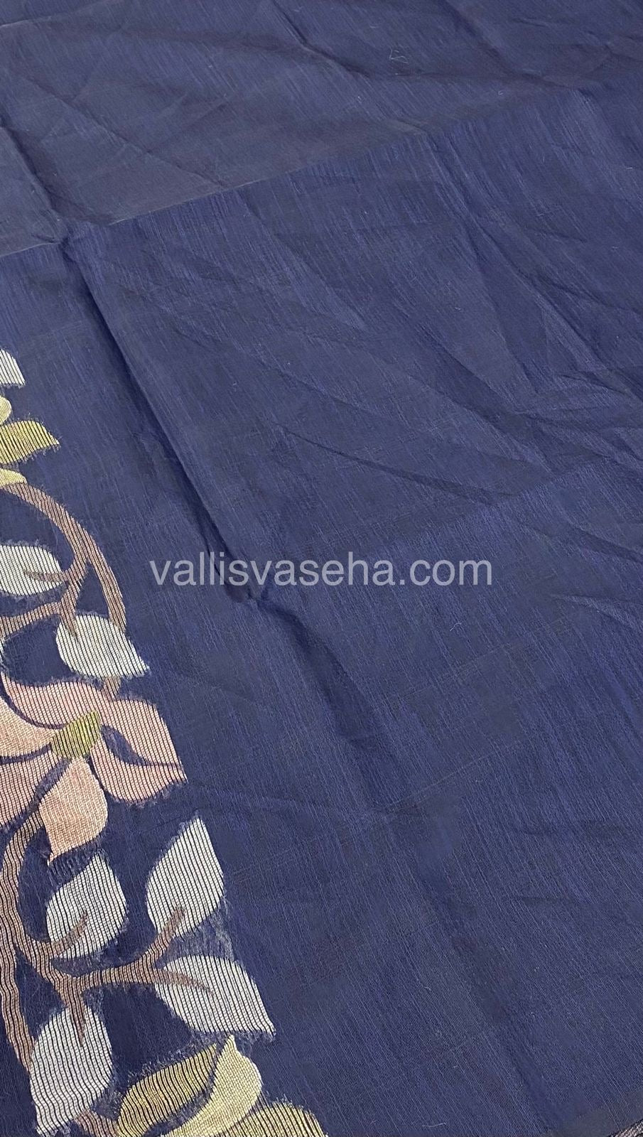 Semi Raw Silk with Jamdhani Design Weaving - Navy Blue Shade - VVRS001