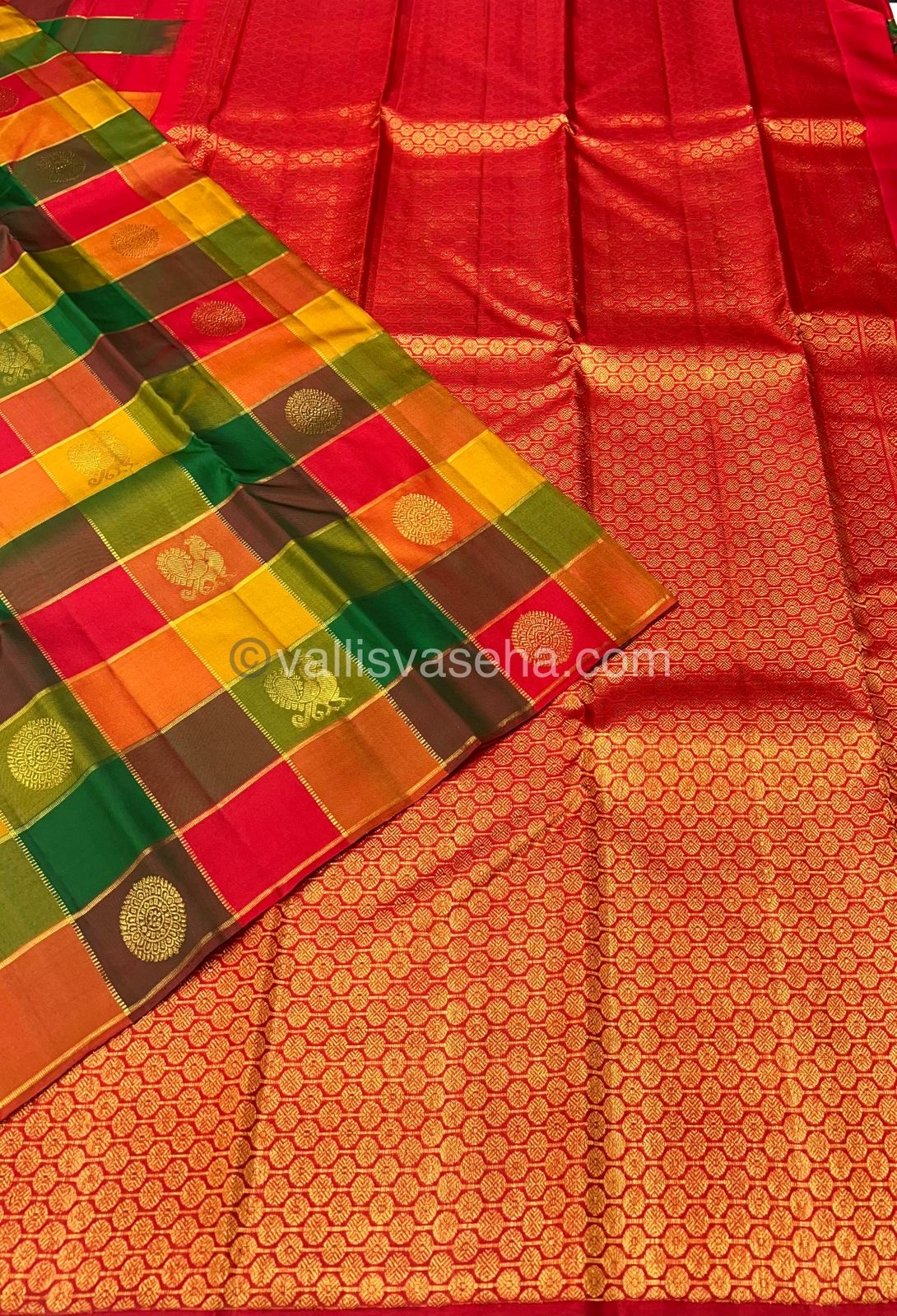 Pure Kanchipuram Silk Saree - Pazhum Pazhamum Checks - VVPS006
