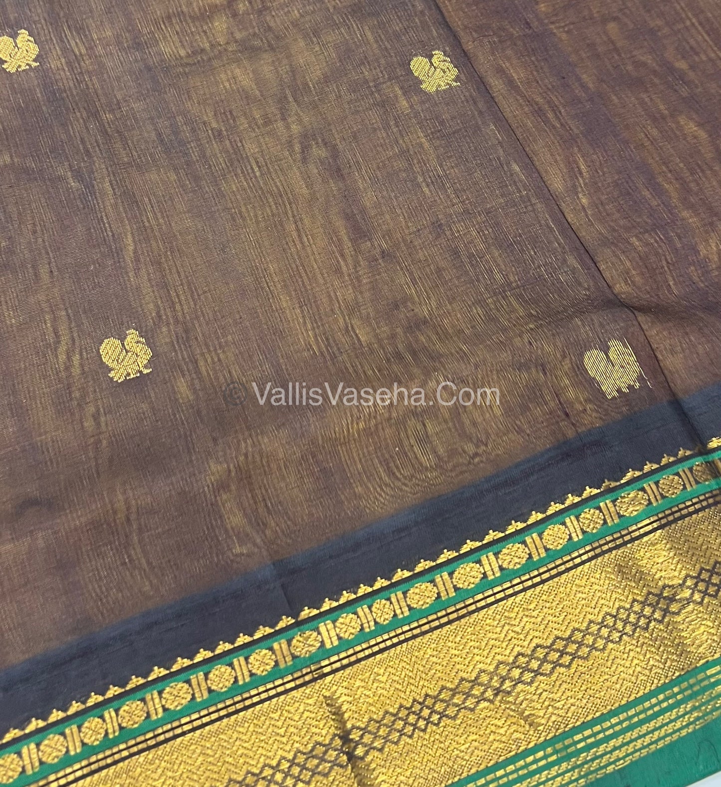 Pure Korvai Silk Cotton Saree - Mustard Yellow with Black - VVKSC004