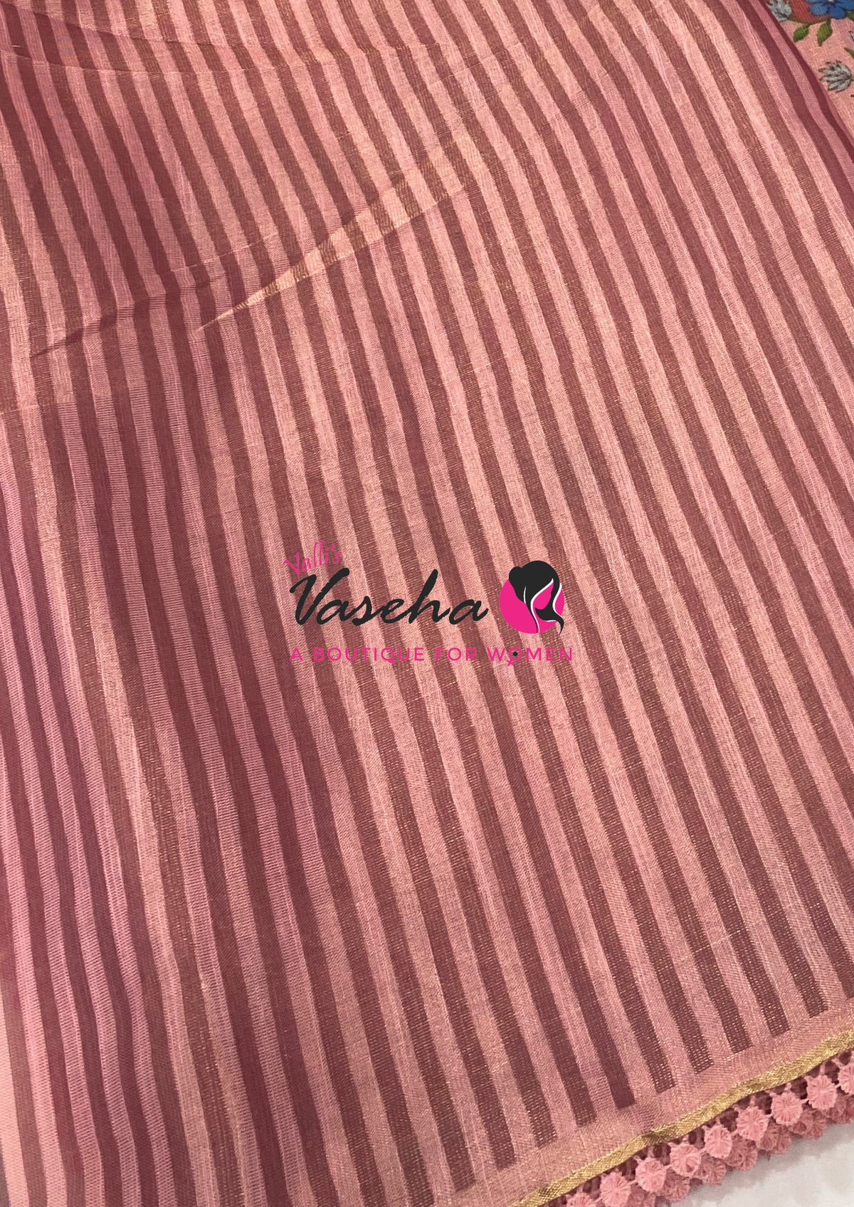 Linen Tissue Saree - Light & Dark Combo - Peach Shade - VVLTS005