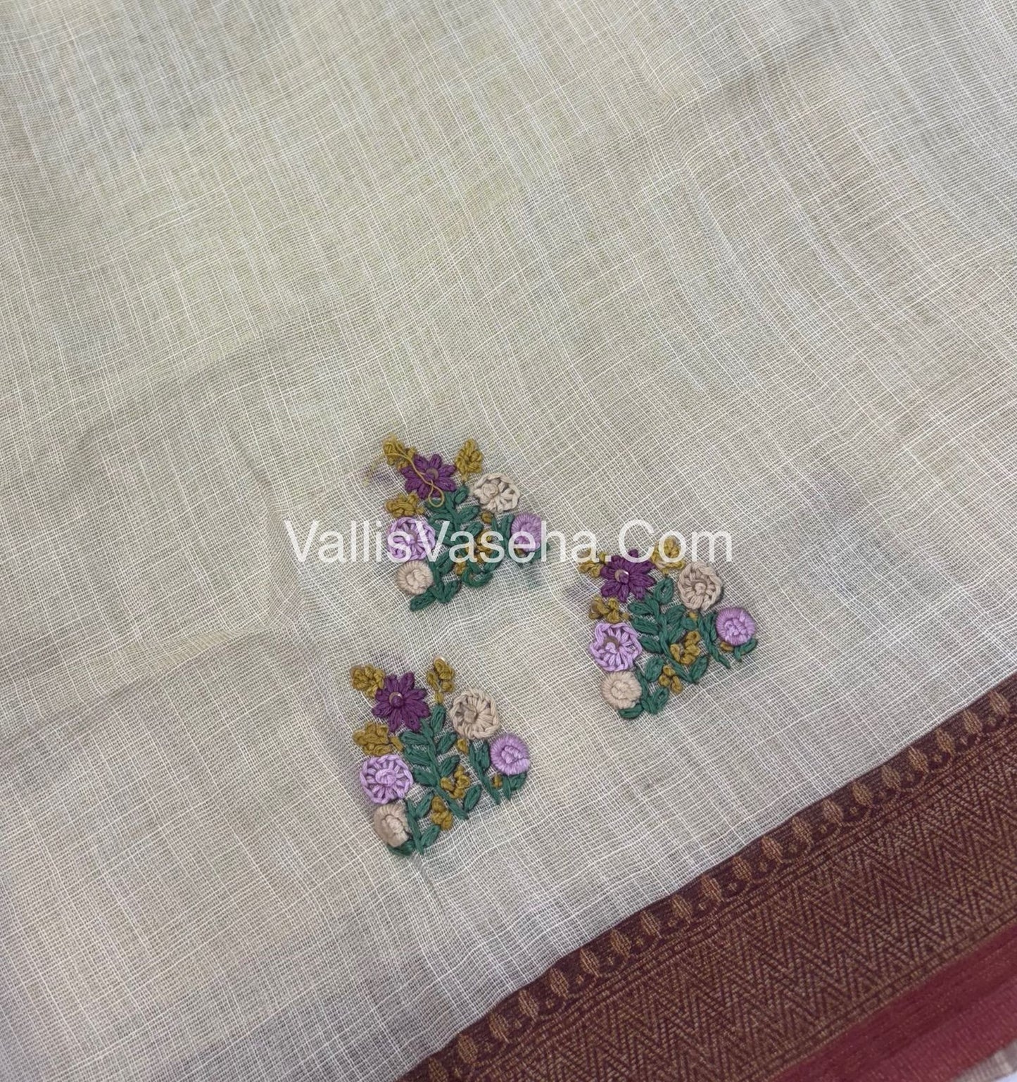 French Knot - Tissue Saree - Cream With maroon Shade - VVLFN005