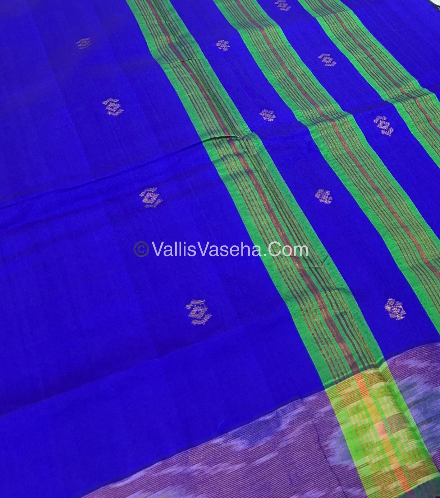 Semi Silk Cotton Saree - Green & Blue- VVSSC001