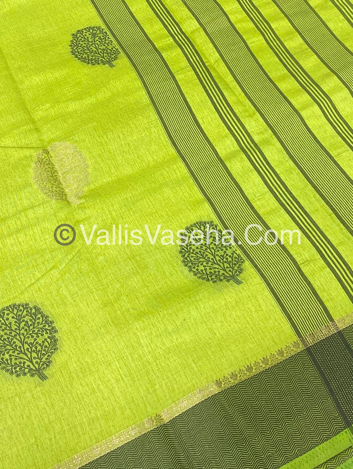 Semi Tussar Silk Saree - Light Pista / Lemon Green shade - VVSTS009