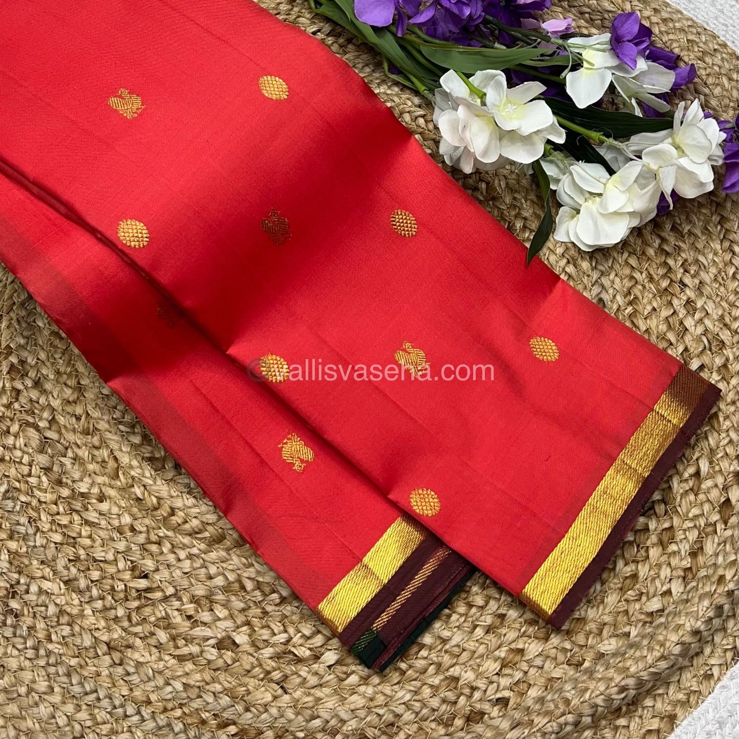 Pure Kanchipuram Silk Saree - Orangish Peach with Green - VVPS005