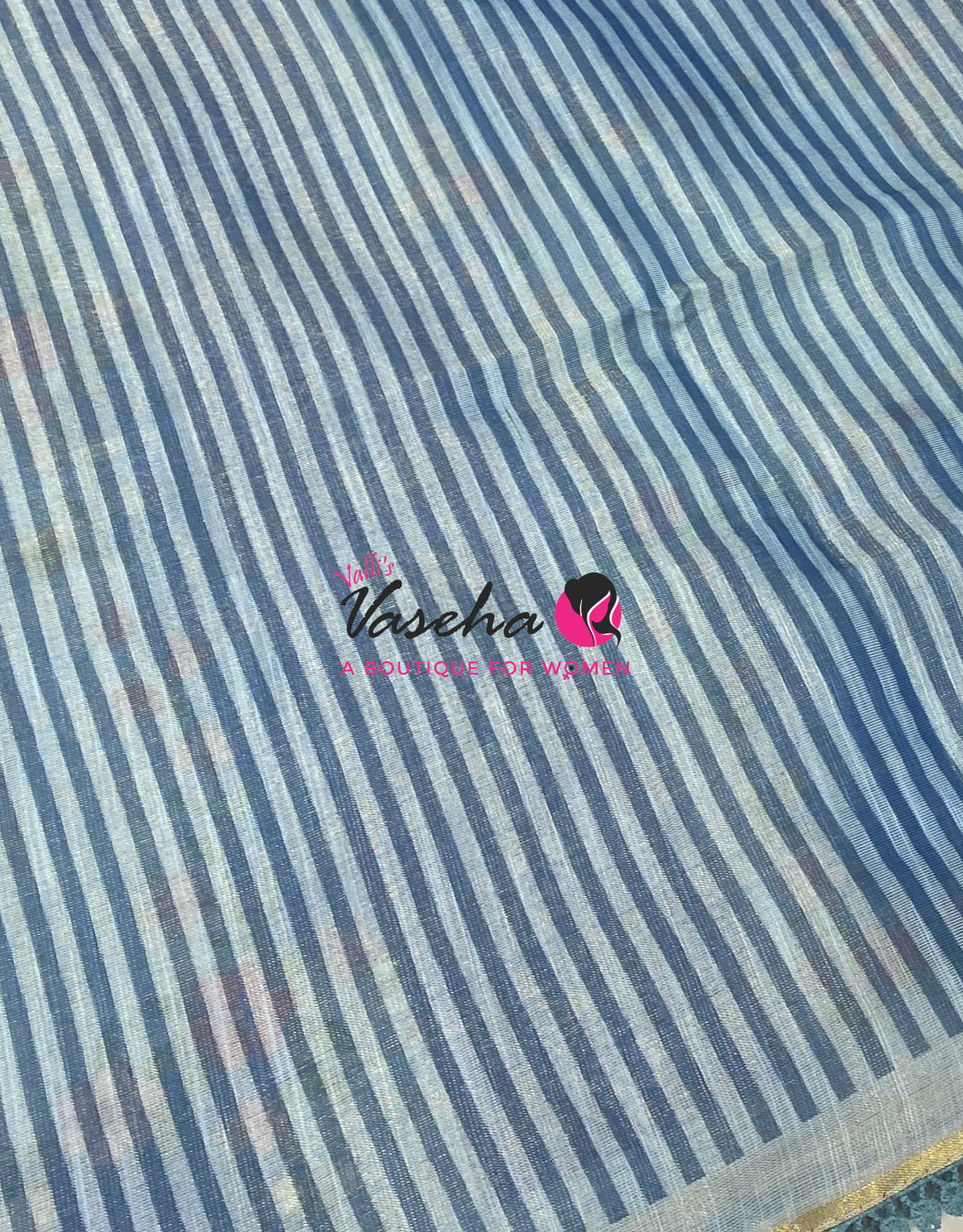 Linen Tissue Saree - Light & Dark Combo - Blue Shade - VVLTS005
