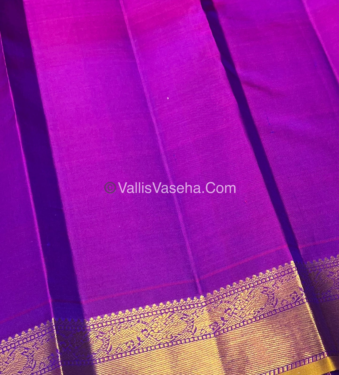 Pure Kanchipuram Silk Saree - Peacock Blue With Purple Shade - VVPS022