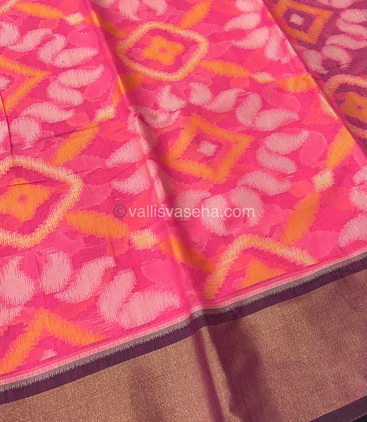 Banarasi Pochampally Weaving Semi Soft Cotton Saree - Pink with Purplish Wine Shade - VVBPS001