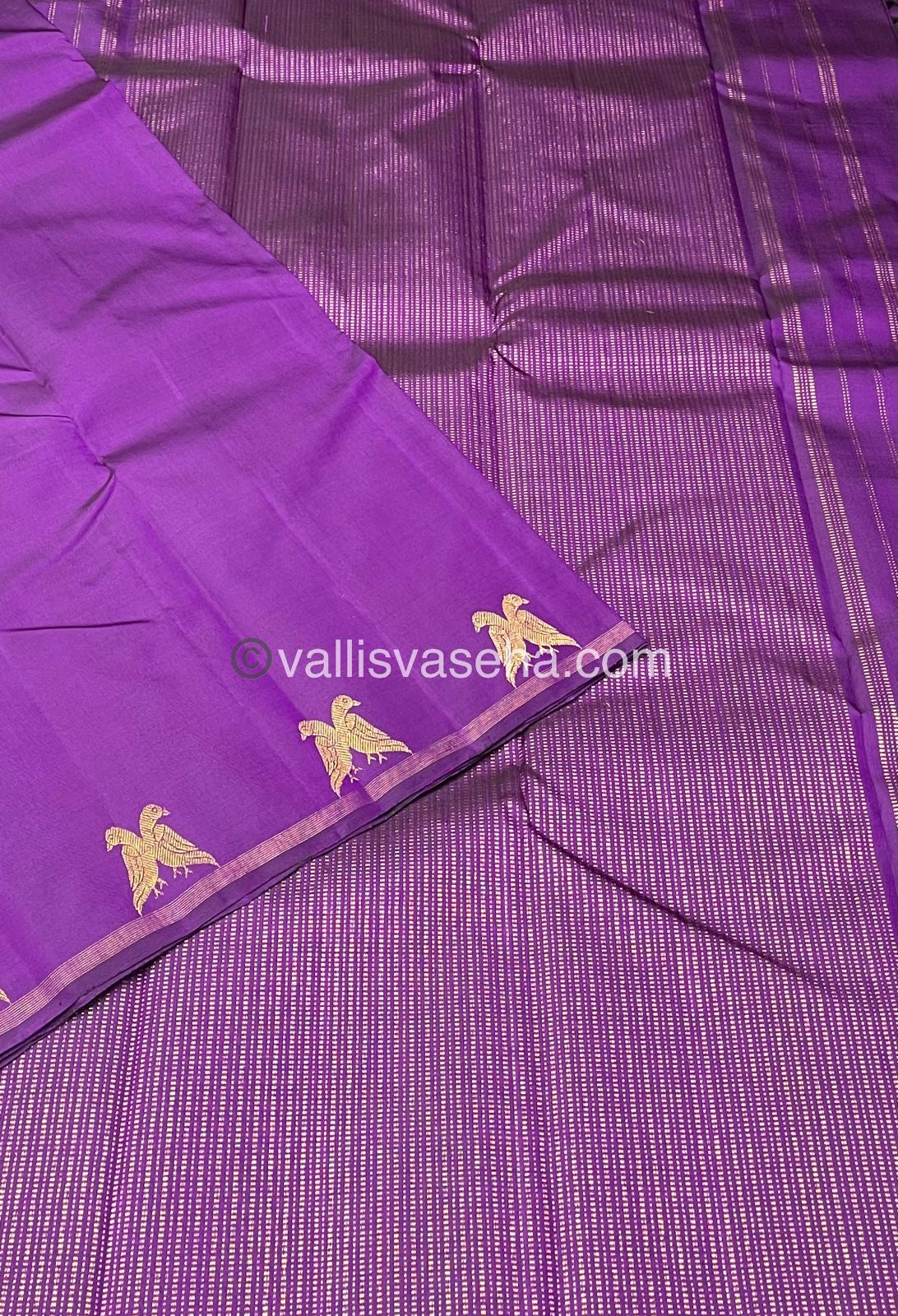 Pure Kanchipuram Silk Saree - Love Birds Design Border - Purple Shade - VVPS006