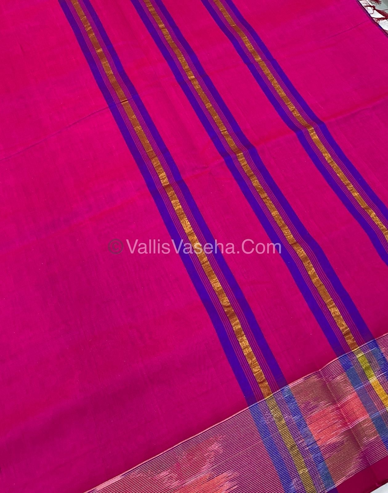 Semi Silk Cotton Saree - Ink Blue & Pink - VVSSC001