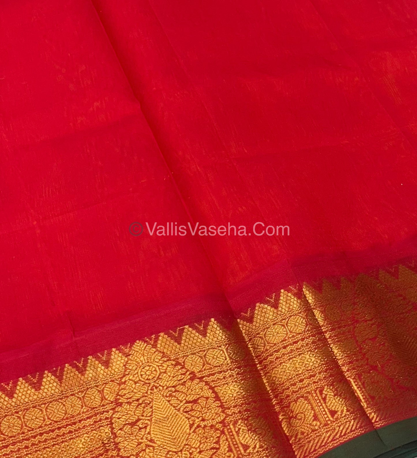 Pure Korvai Silk Cotton Saree - Orange with Red - VVKSC019