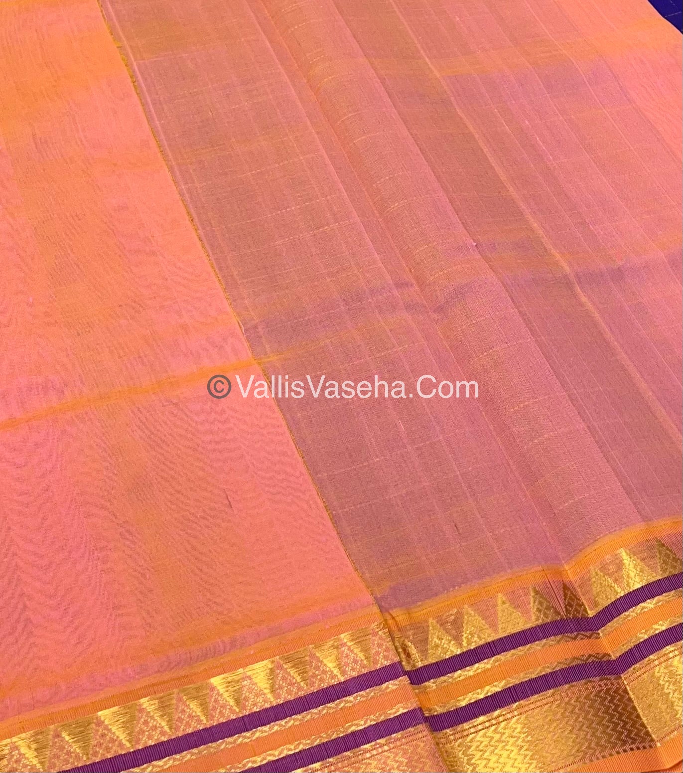 Pure Korvai Silk Cotton Saree - Blue With Peach - VVKSC020