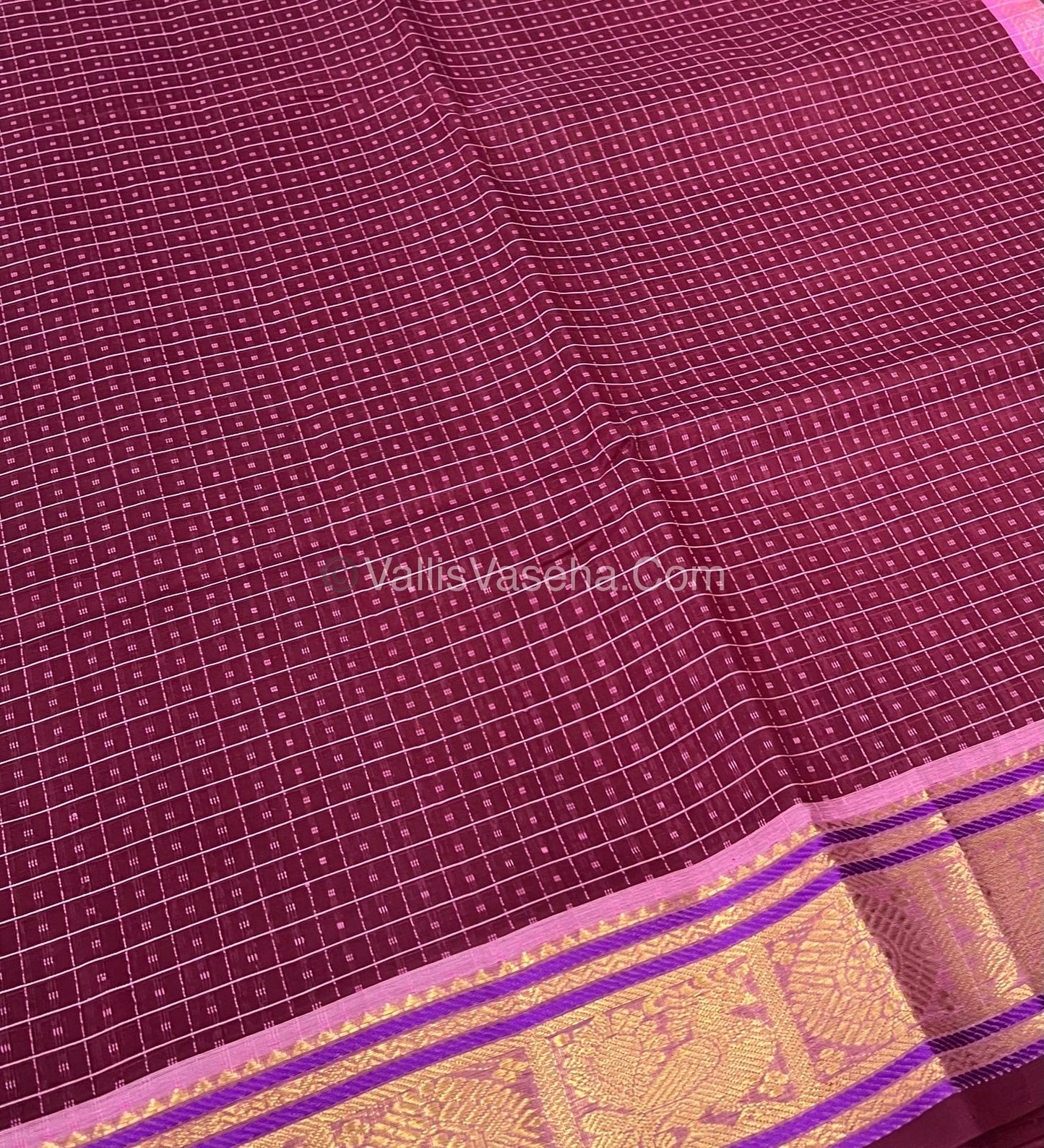 Pure Silk Cotton Saree - Winish Brown With Pink Shade - Lakshadeepam Design - VVPLD001