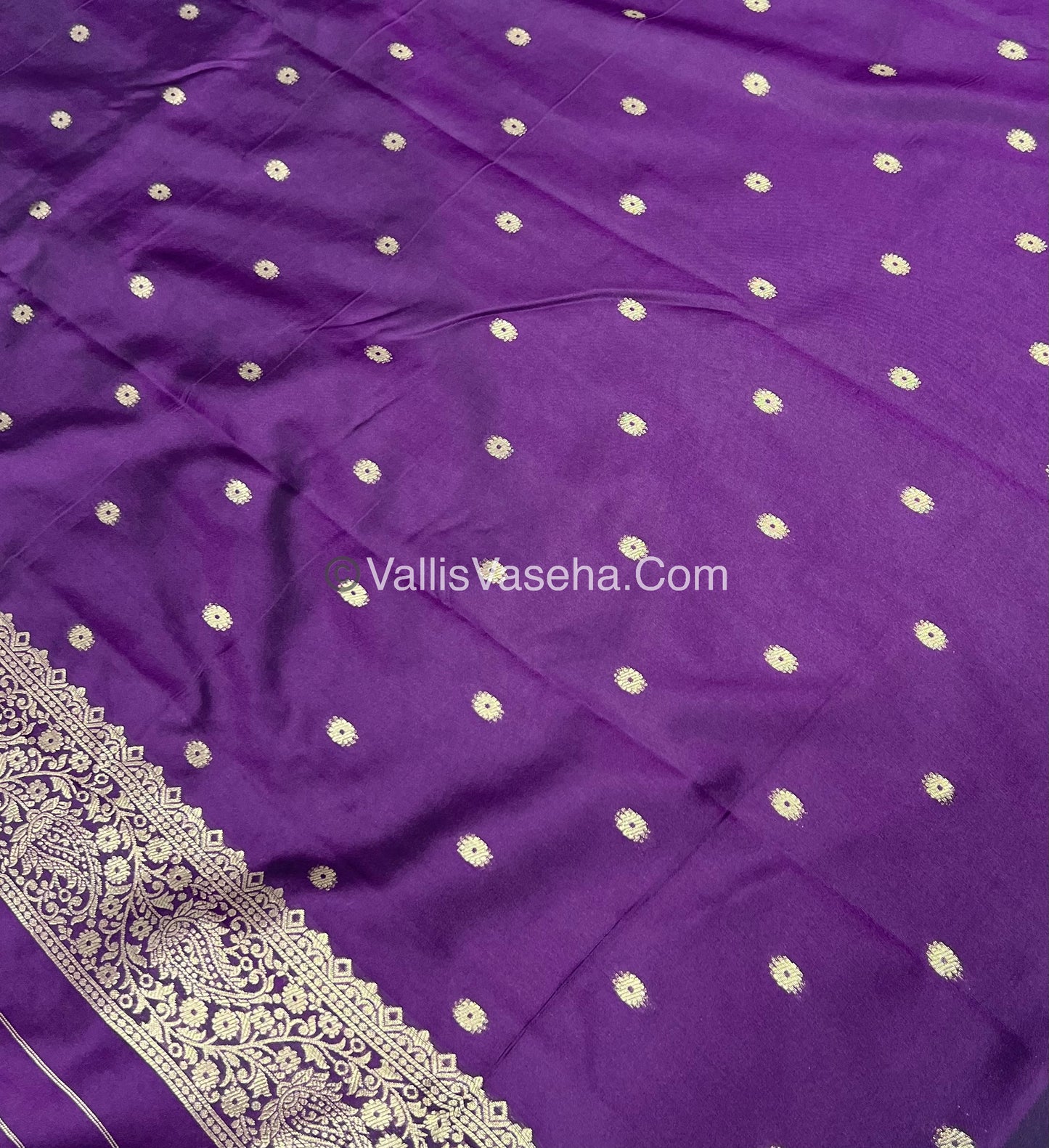 Semi Soft Silk - Tree With Double Birds Butta Border - Dark Purple Shade -VVSSS011