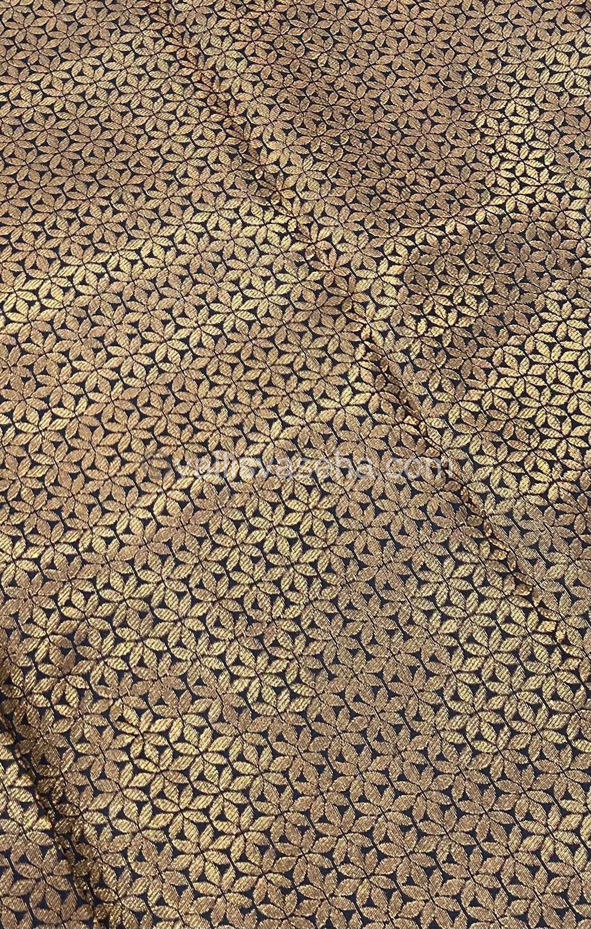 Semi Silk Saree - Kanchi Silk Style - Elephant Border - Yellow with Black- VVSSS005