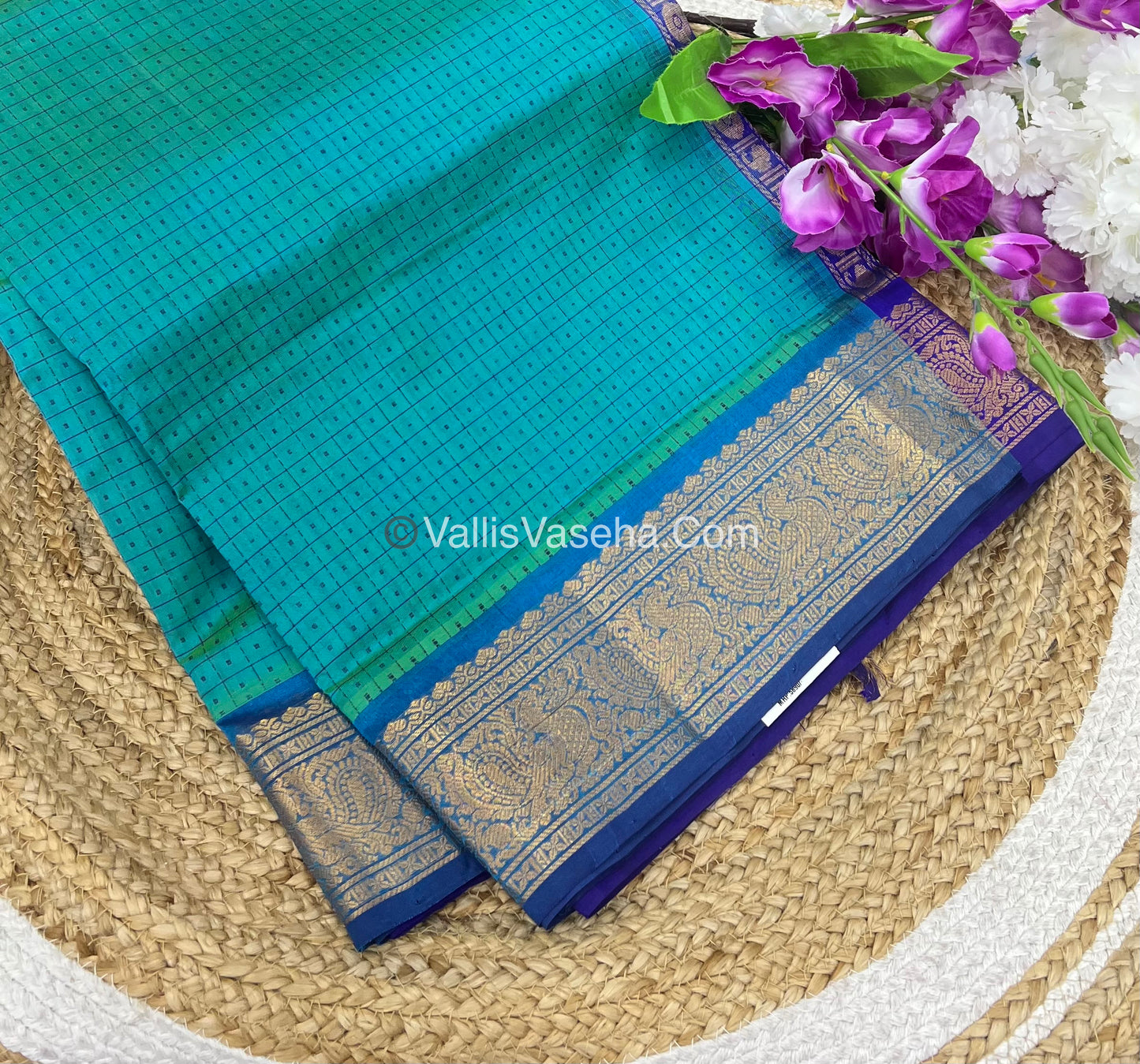 Pure Silk Cotton Saree - Blue With Dark Blue Shade - Lakshadeepam Design - VVPLD001