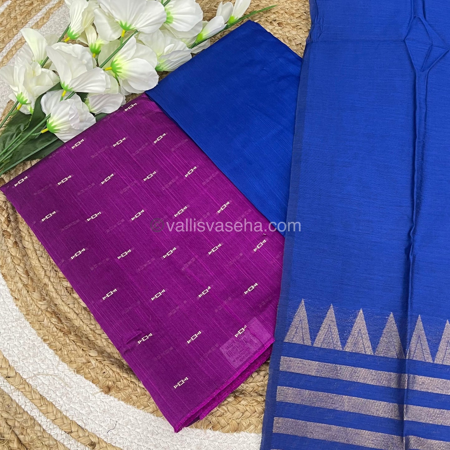Unstitched Salwar Material -Raw Silk - Purple with Ink Blue Shade - VVUSM004