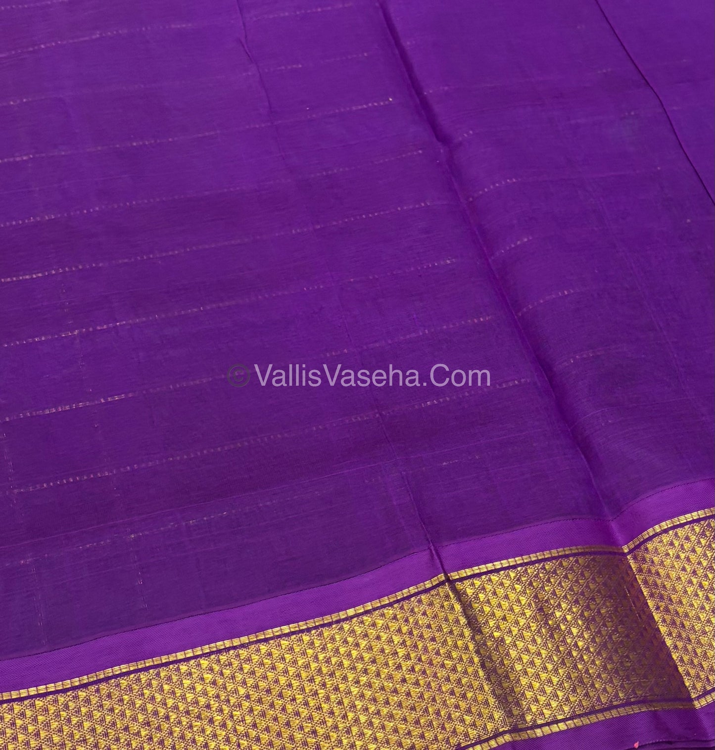 Pure Korvai Silk Cotton - Checks Pattern - Green with Purple Shade - VVKSC015