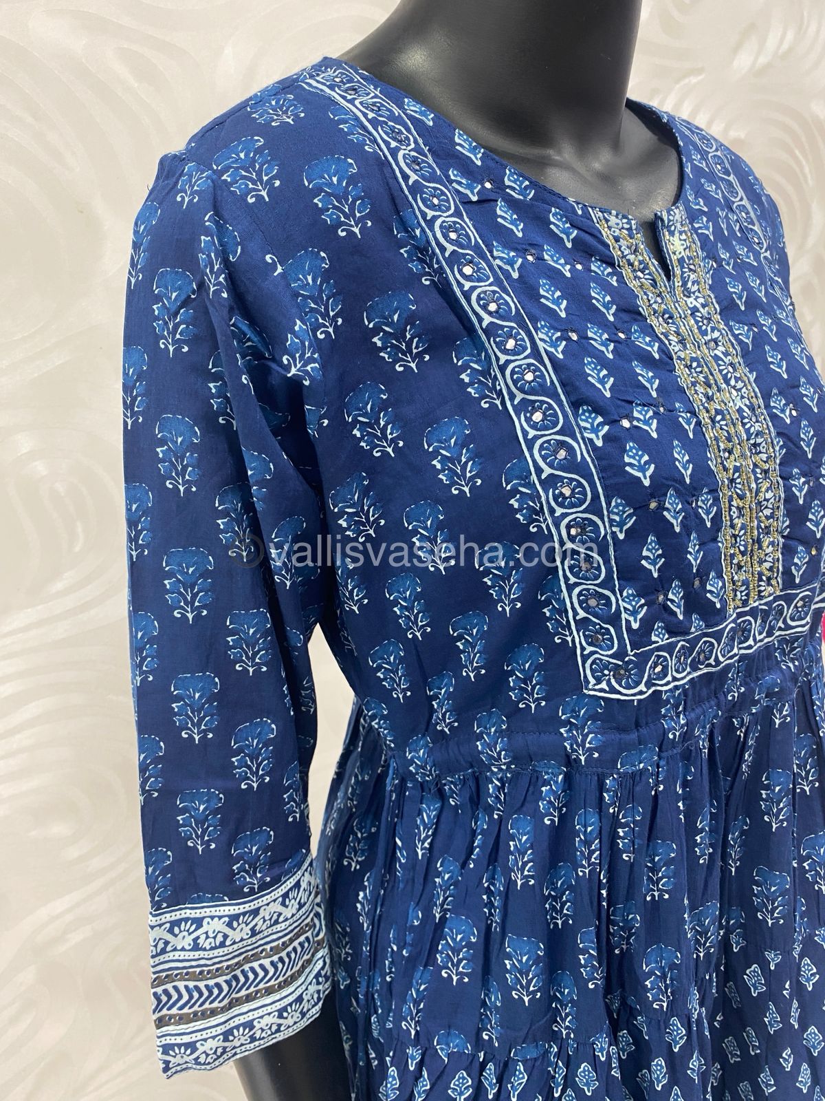 Ready Made - Long Floor Length Kurti - Ajrakh Design - VVLG002