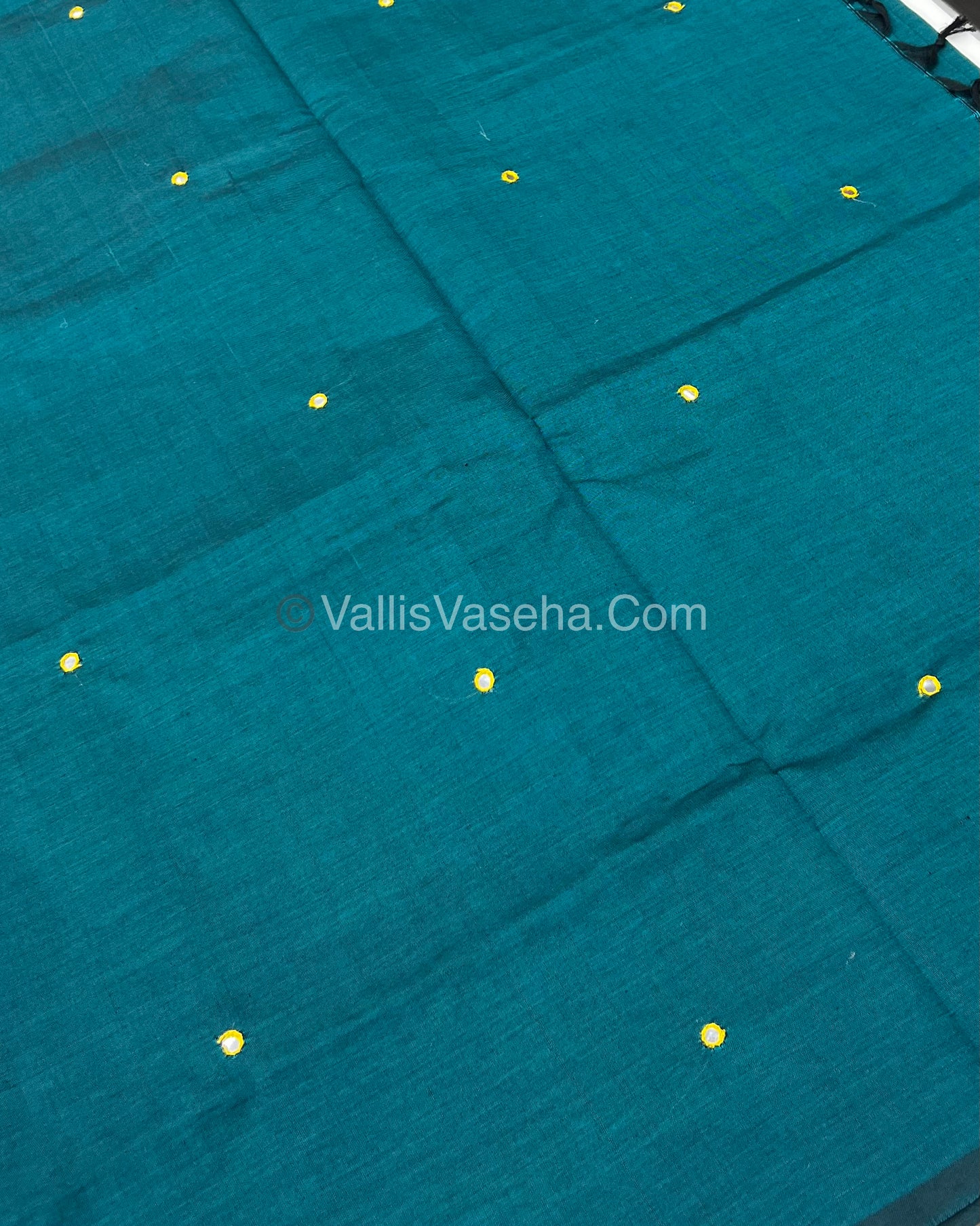 South Mixed Cotton - Mirror Work Embroidery - Green With Yellow - VVPCM002