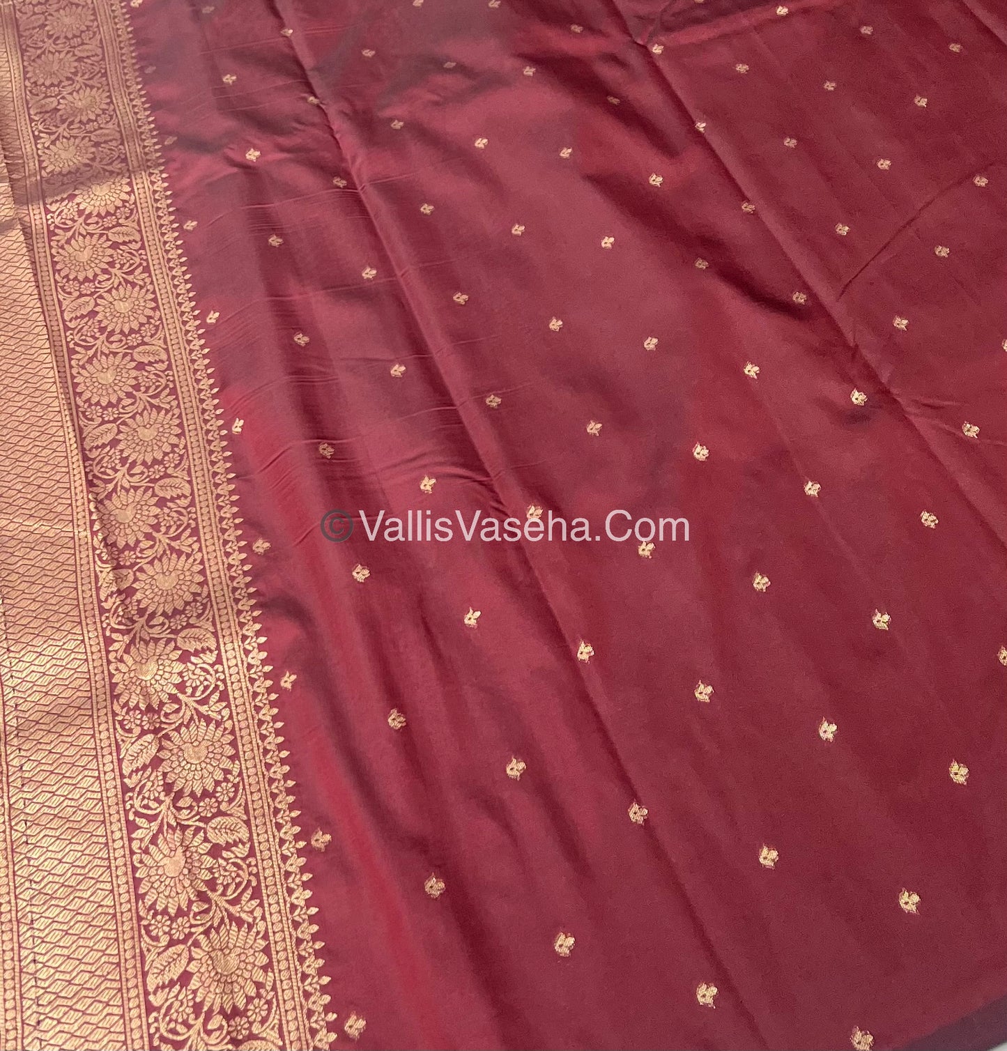 Semi Soft Silk - Peacock Butta Border - Maroon Shade -VVSSS011