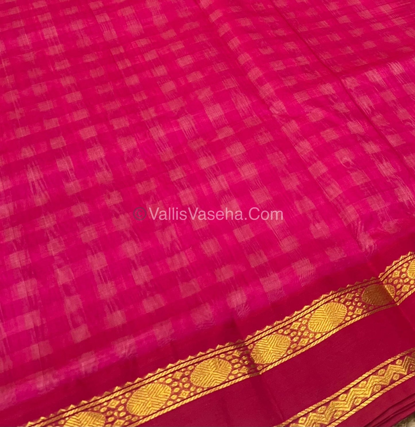 Pure Korvai Silk Cotton With Retta Petta Border - White & Pink Kattam pattern - VVKSC003