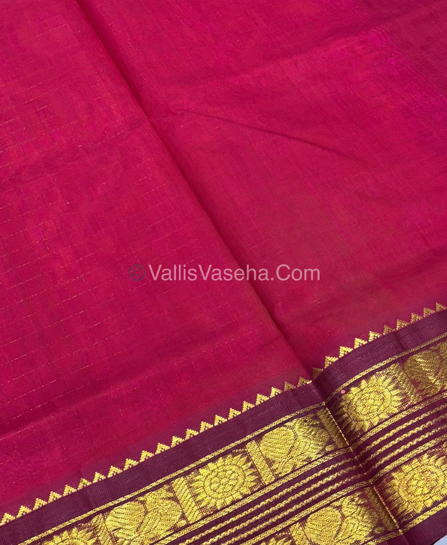 Pure Korvai Silk Cotton - Retta Petta Border - Peach With Maroon Combo - VVKSC010