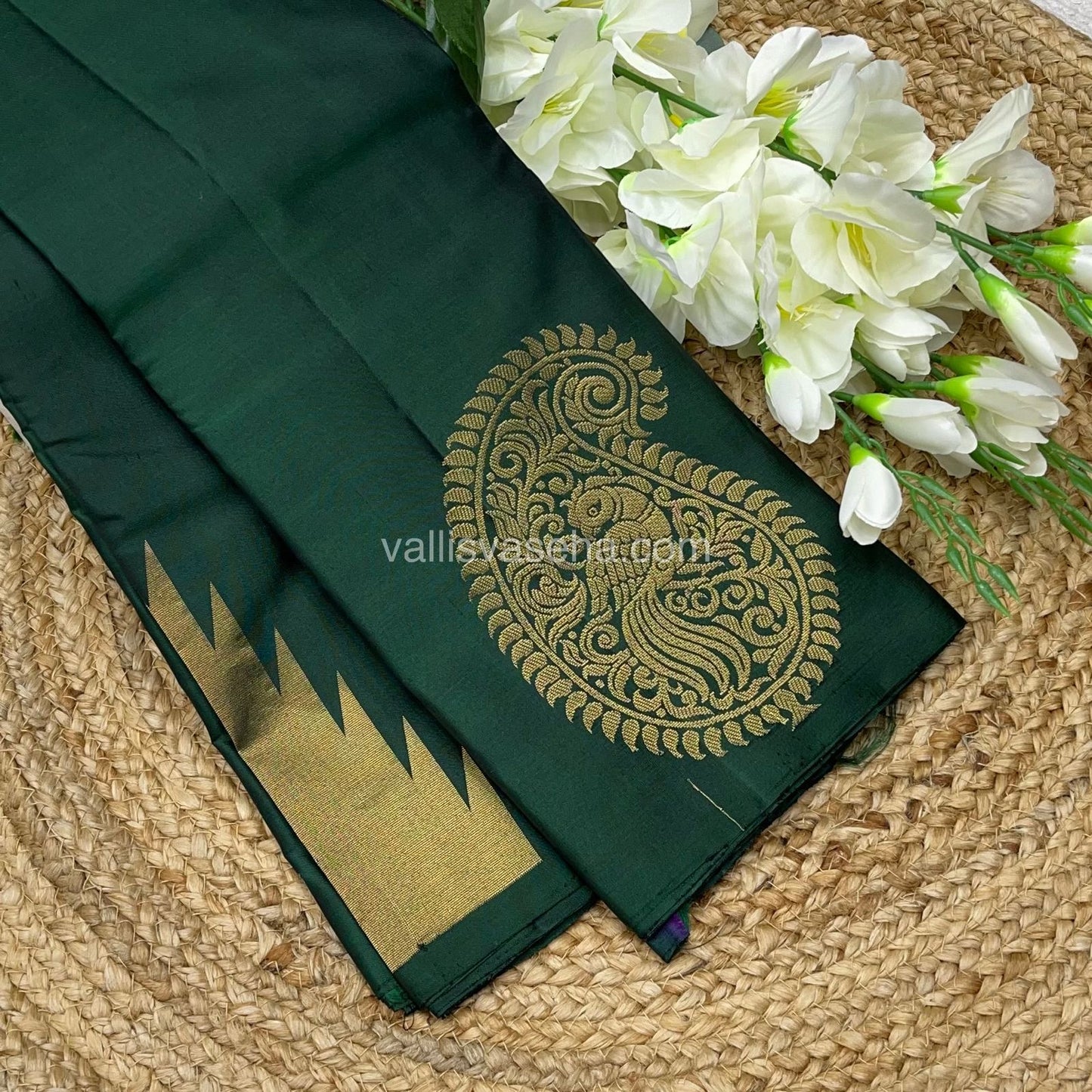 Pure Soft Silk Saree - Jothika Hit design - Dark Green - VVPSS005