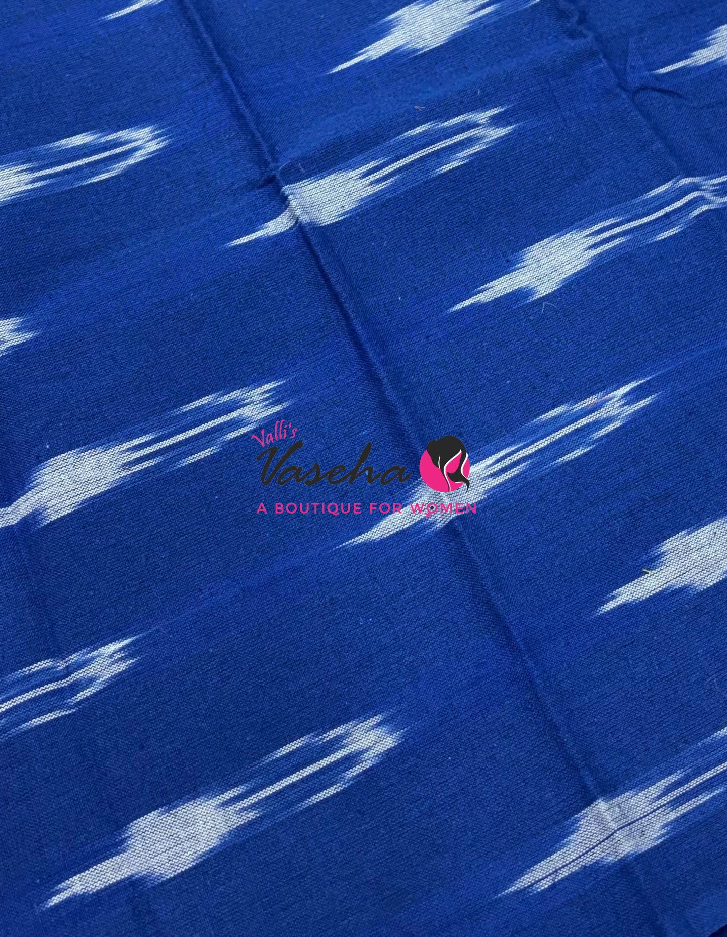 Double Ikkat Pure Cotton Saree - Blue With Red - VVIKS002