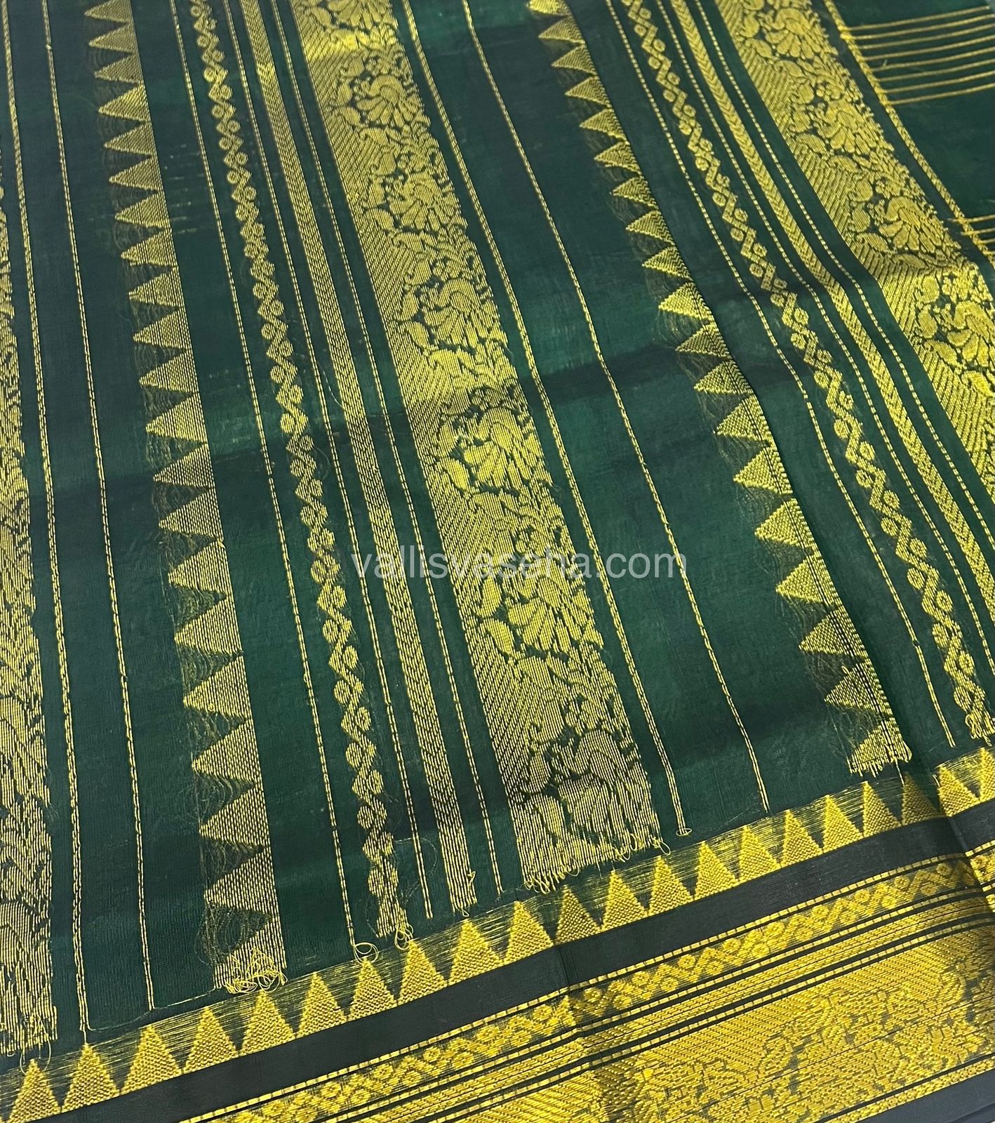 Pure Korvai Silk Cotton - Zari checks lines - Grey & Green Combo - VVKSC010