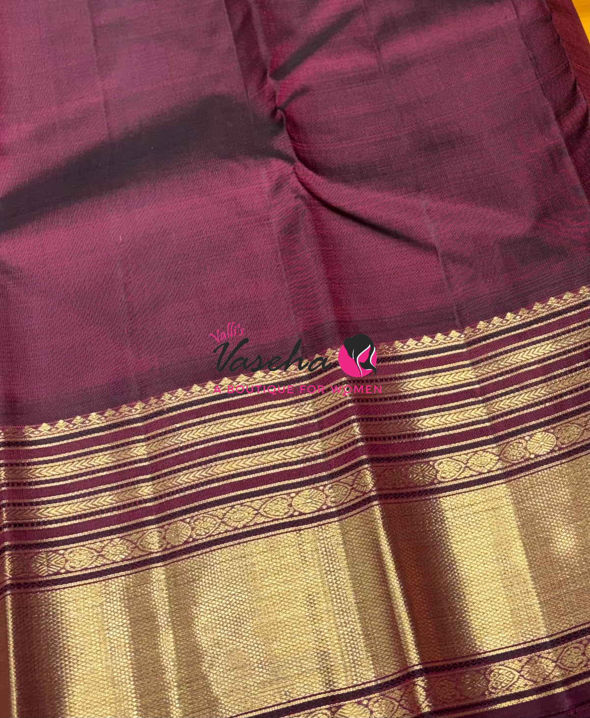 Pure Vintage Korvai Kanchipuram Silk Saree - Yellow With Maroon - VVPS102