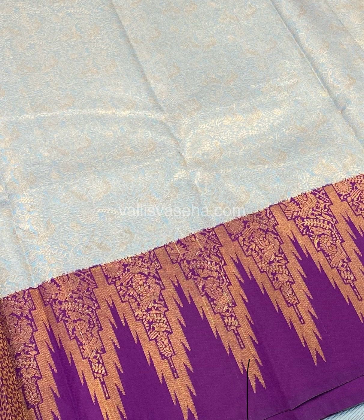 Kanchi Semi Silk - Ice Blue(Grey shade)with Purple - Temple Border - VVKSS001