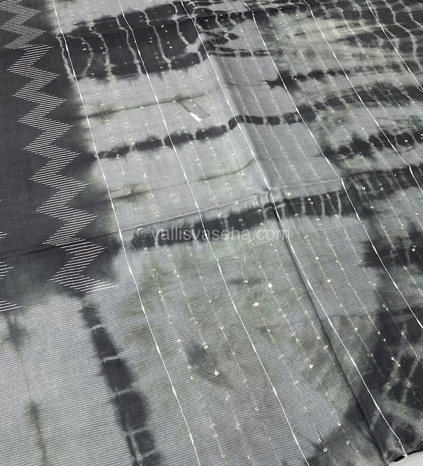 Bhagalpuri Silk - Black with Elephant Greenish Grey - VVBS003