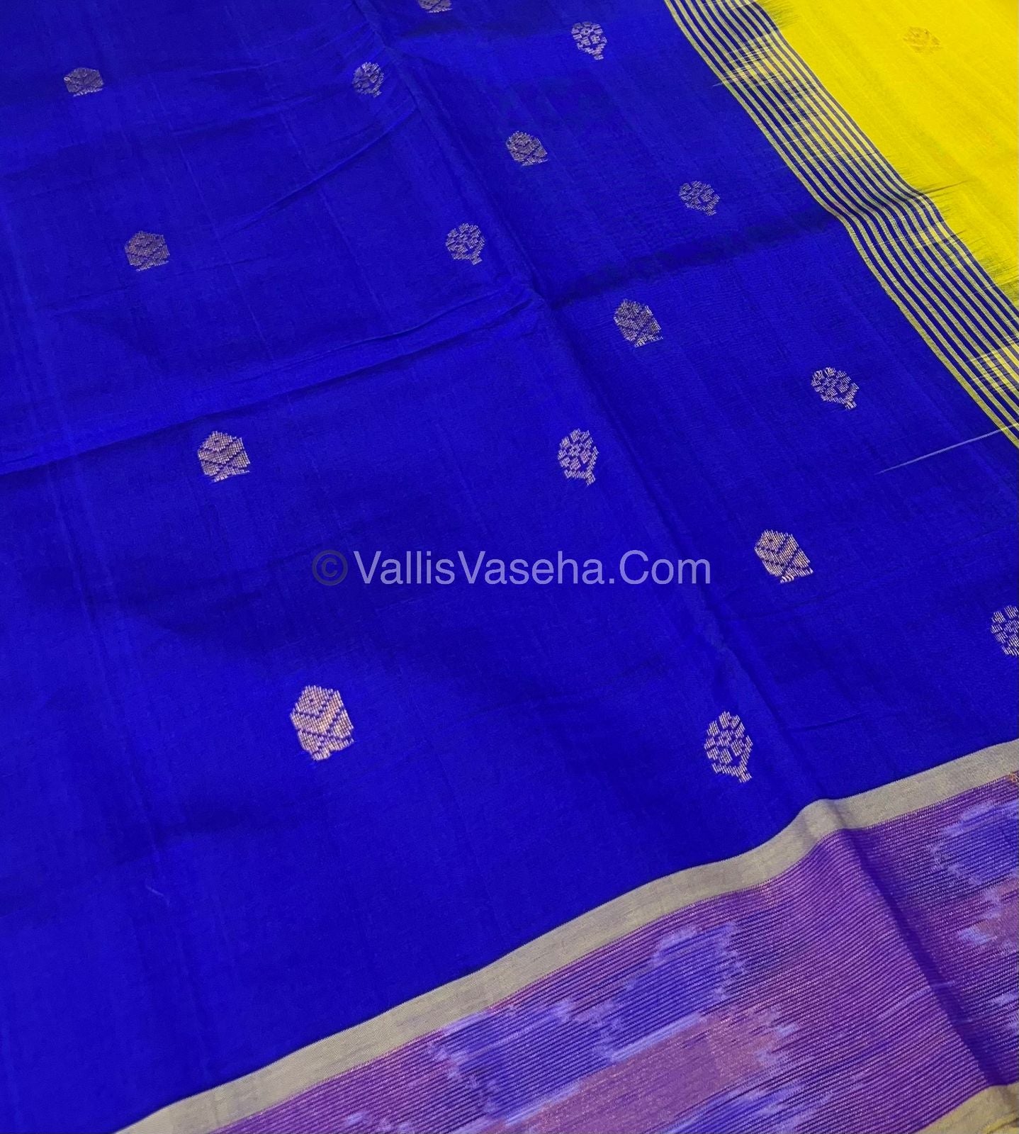 Semi Silk Cotton Saree - Blue & Lemon Yellow - VVSSC001