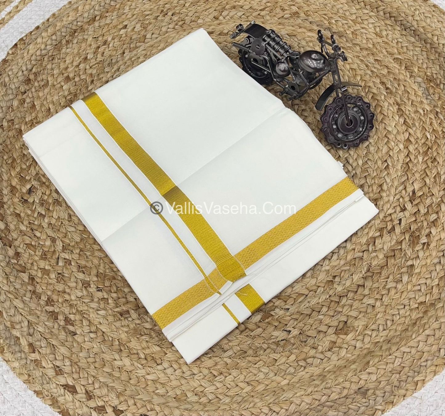 Dhoti - Cream - Gold Border - Single Layer - VVDH001