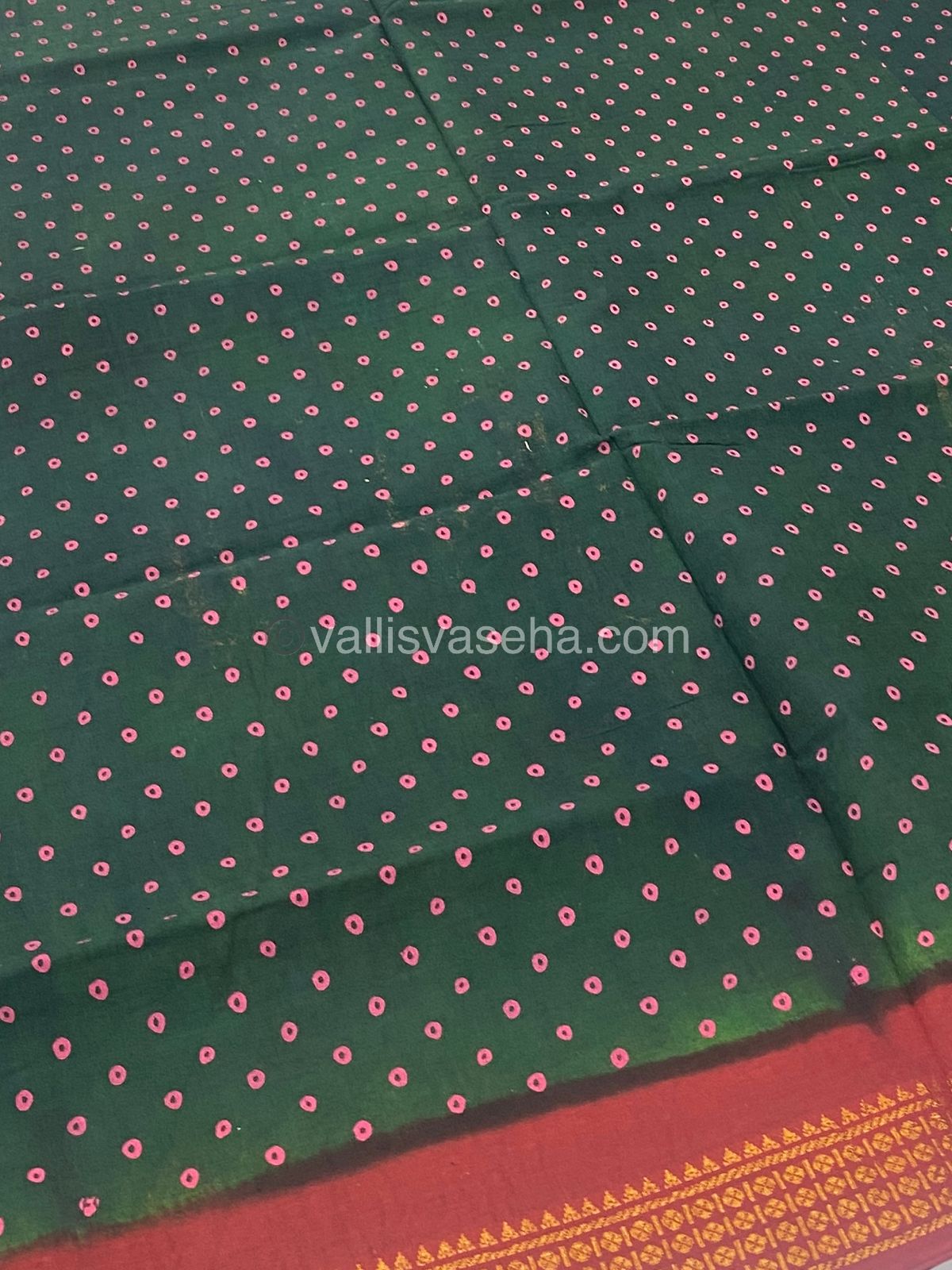 Sungudi Cotton Saree | Bandhini Design - Olive Green with maroon Shade - VVSCV003