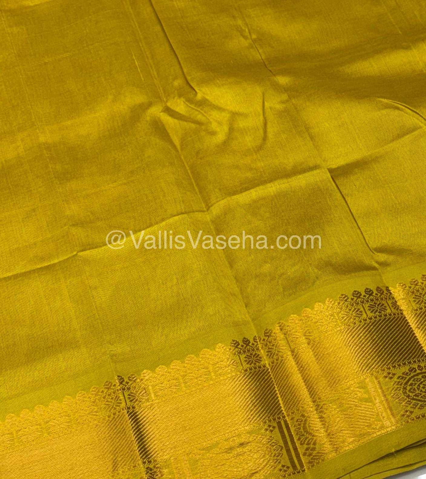 Pure Silk Cotton Saree - Mayil & Chakkaram Design - Cream With Lemon yellow Shade - VVMC001