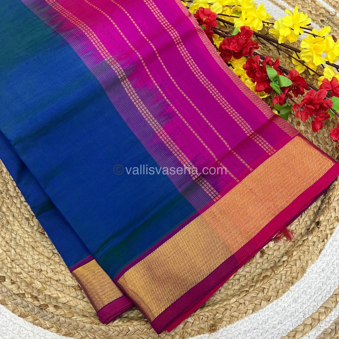 Pure Silk Cotton Sarees - Double Tone Blue With Pink - VVPSC003