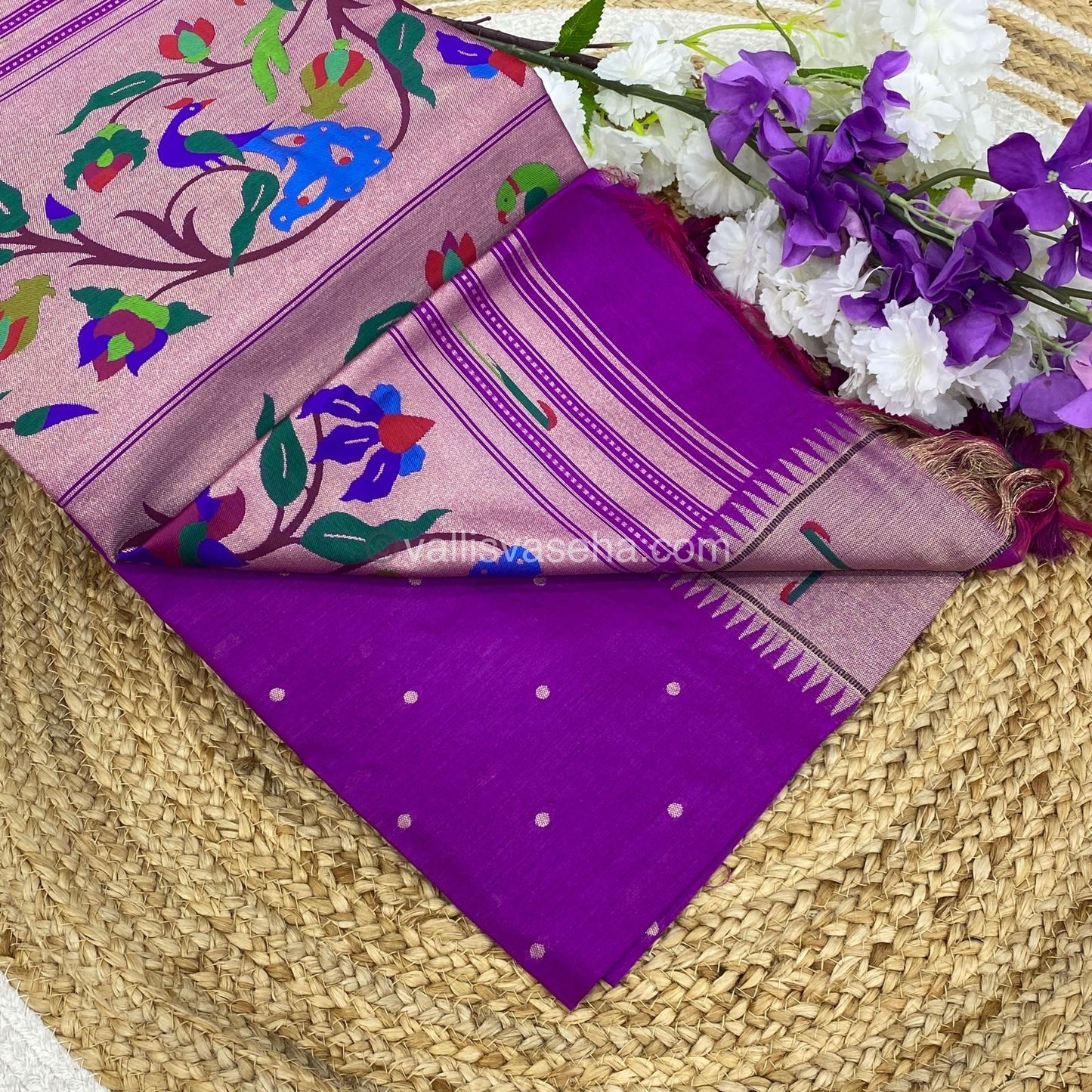 Semi Raw Silk - Paithani Design Weaving - Purplish Pink Shade - VVRS005