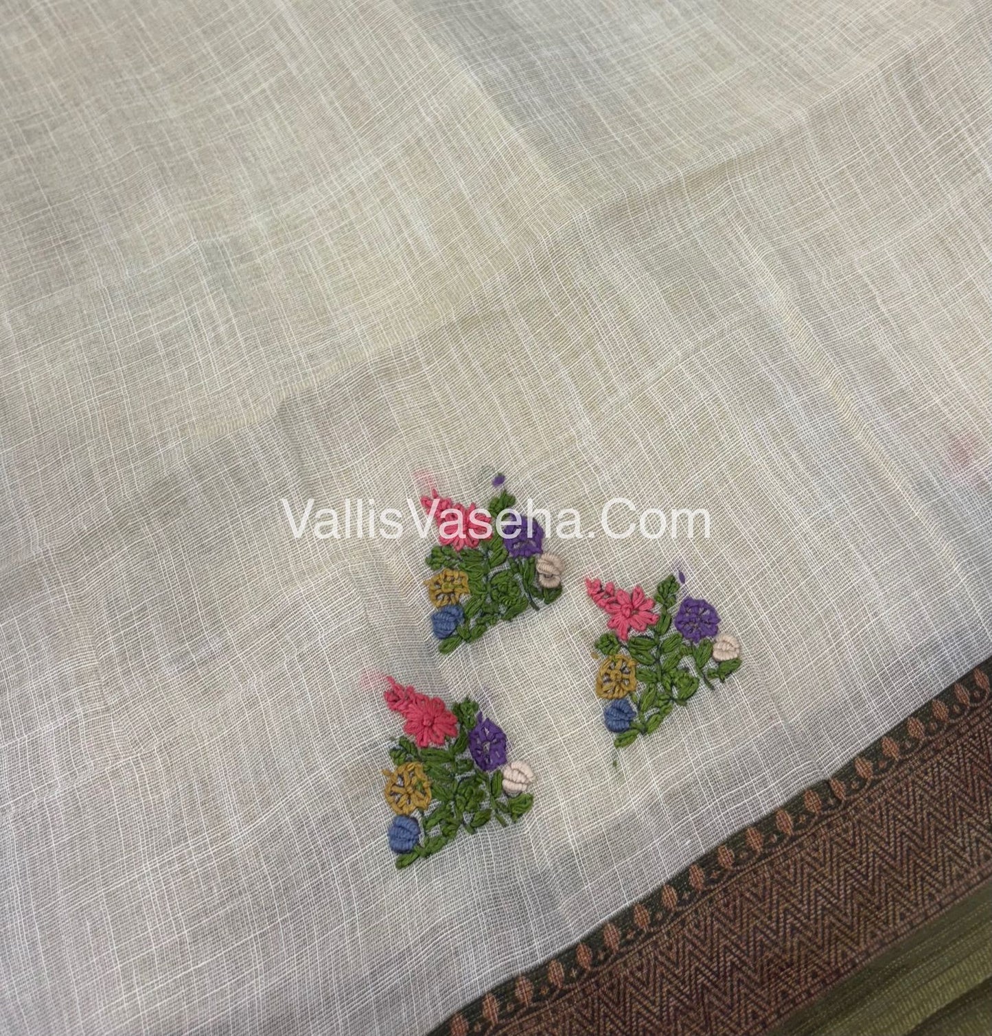 French Knot - Tissue Saree - Cream With Green Shade - VVLFN005
